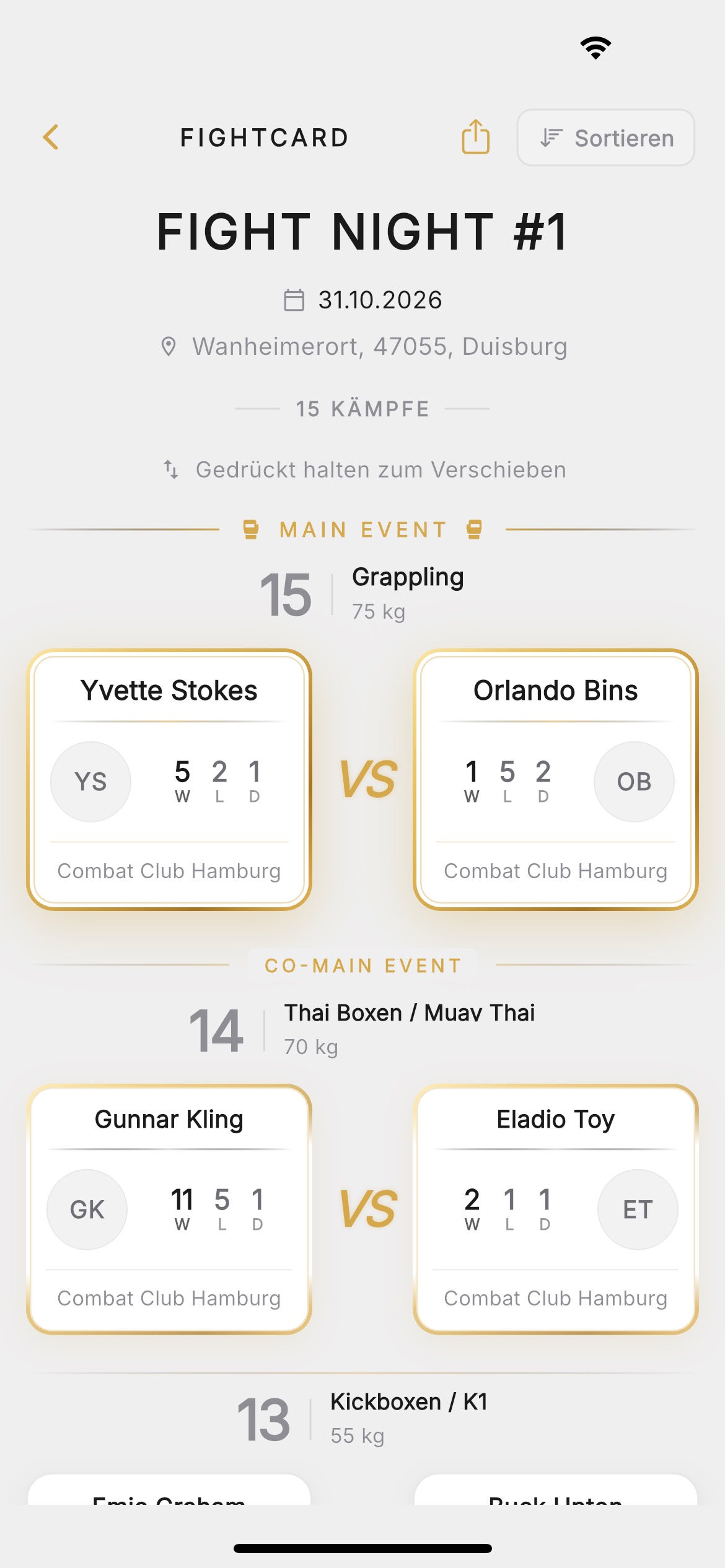 Fightcard – Fight Night #1