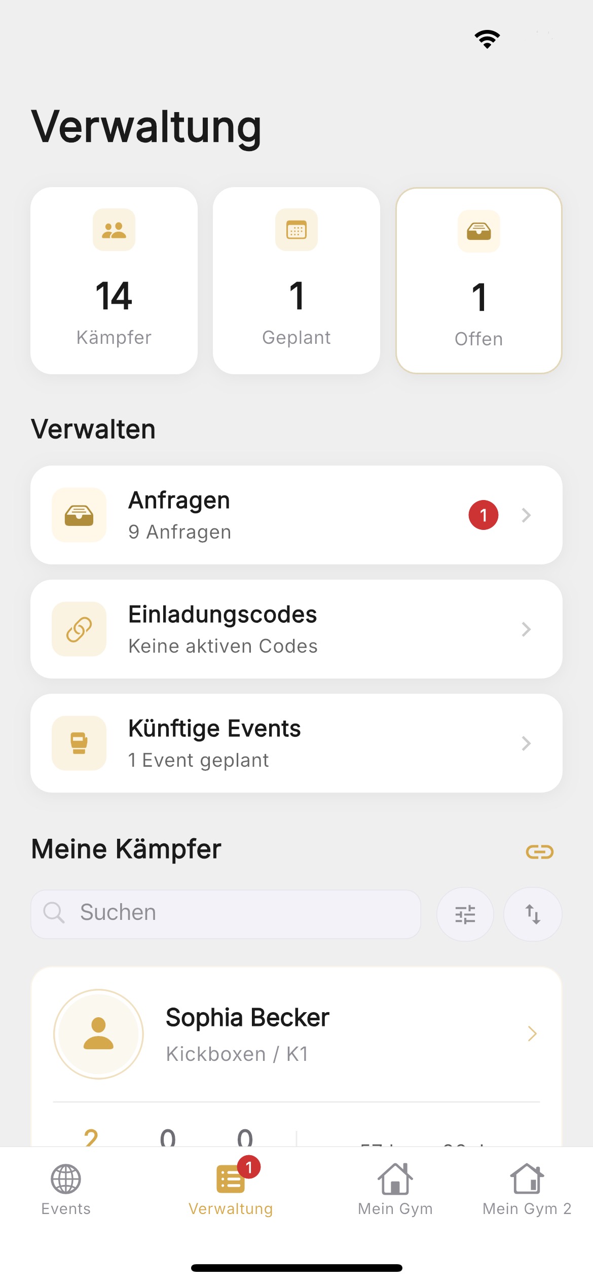 Gym-Verwaltung – Anfragen & Codes